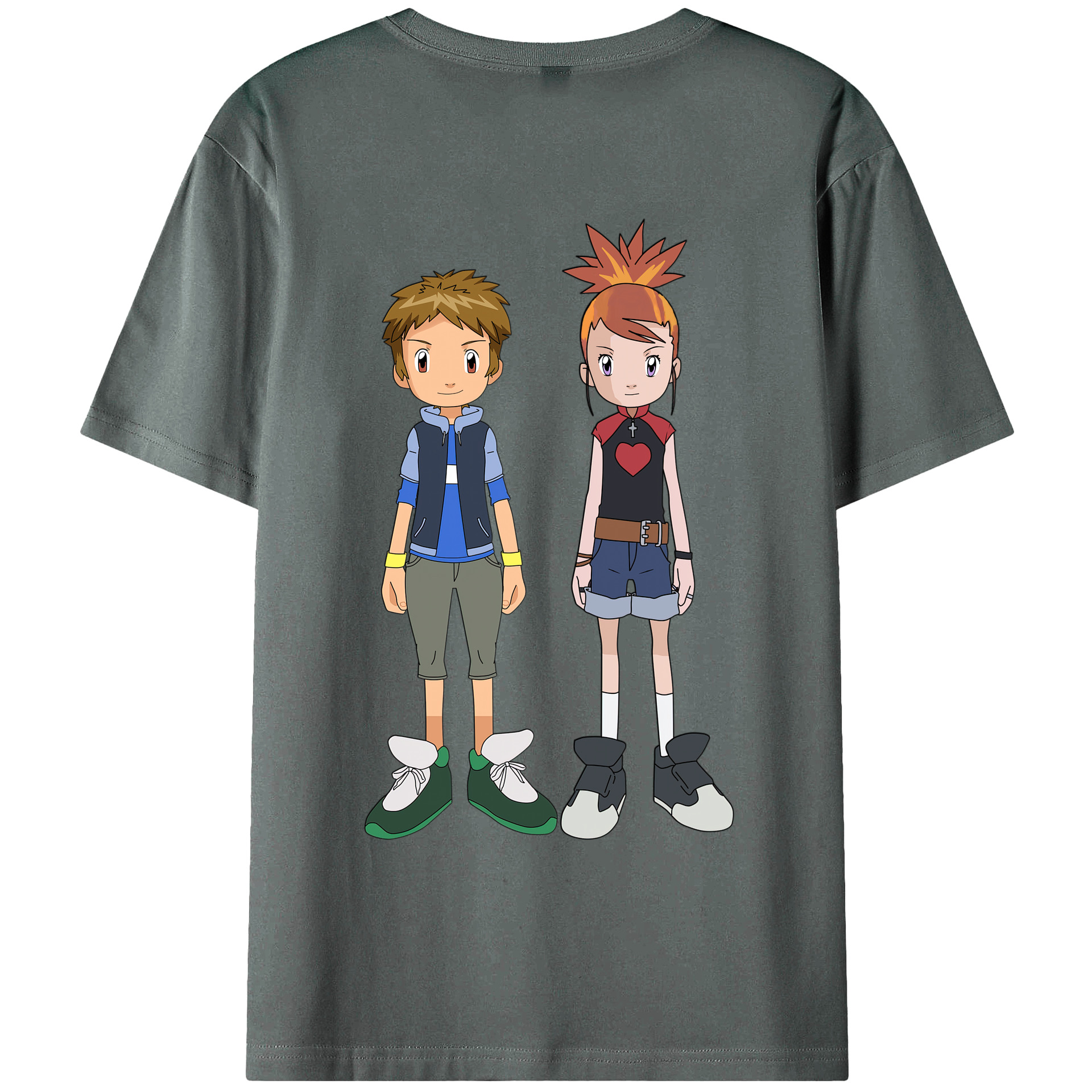 （画像用） Digimon デジタルモンスター/デジモン 綿100％ メンズ半袖Tシャツ（バックプリント） 通気性